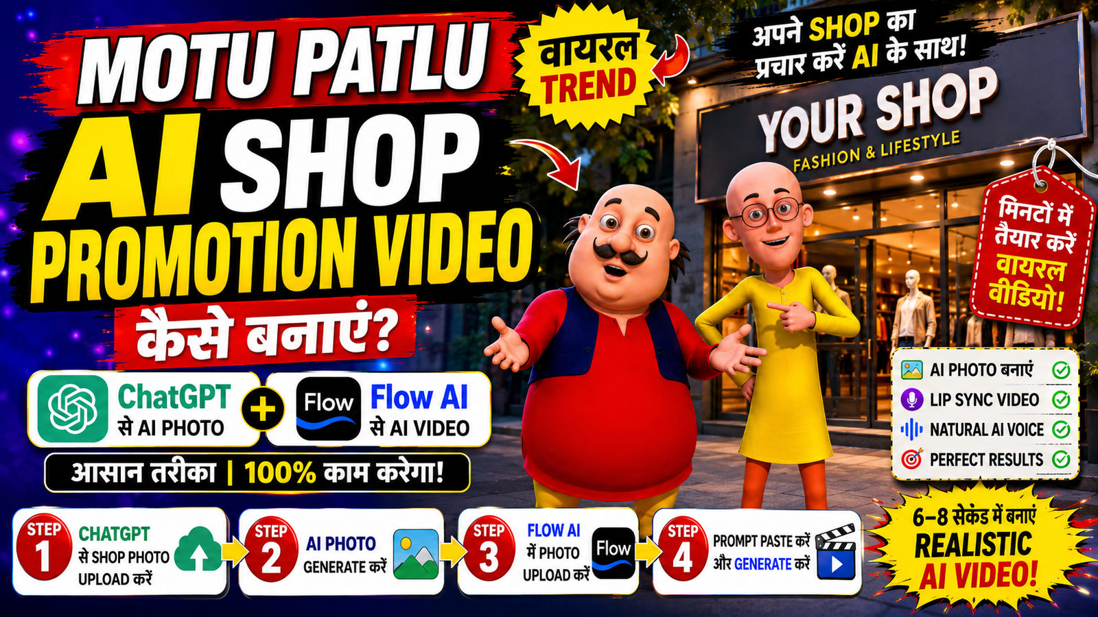 Motu Patlu AI Shop Promotion Video using ChatGPT and Flow AI